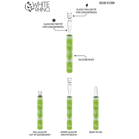 White Rhino Quartz Chillum To Straw - 5" / Glow In The Dark 25ct
