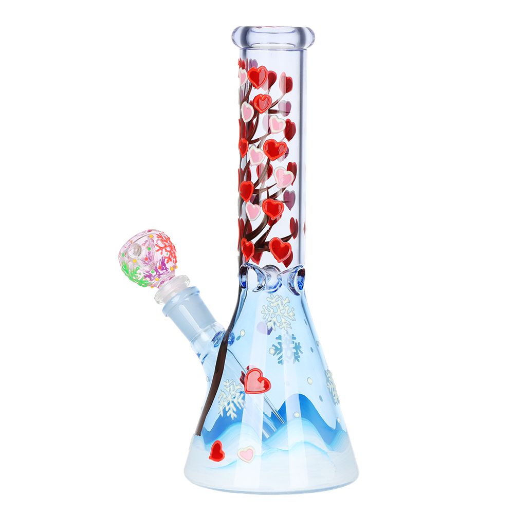 Heart Blossom Beaker Glass Water Pipe - 10" / 14mm F