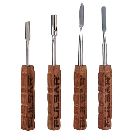 4ct Pulsar Wooden Dab Tool Assortments w/ Stainless Steel Tips - 5" - 5.8"
