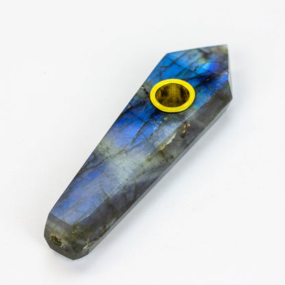 Acid Secs - Natural Labradorite FLASH Smoking Pipe with choke hole
